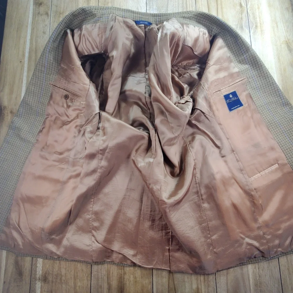 Vintage Brooks‎ Brothers Blazer Mens 42L Tan Wool Houndstooth Windowpane Italy